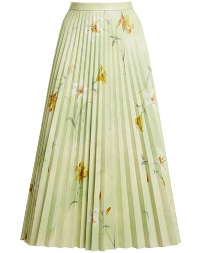 Balenciaga Floral-printed Plisse Leather Midi Skirt - Green