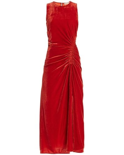 Ulla Johnson Cornelia Ruched Velvet Midi Dress - Red
