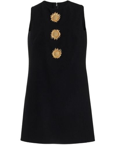Oscar de la Renta Sunflower-embellished Stretch-wool Midi Shift Dress - Black