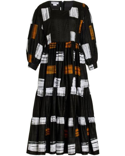 Busayo Tolu Printed Cotton Midi Dress - Black