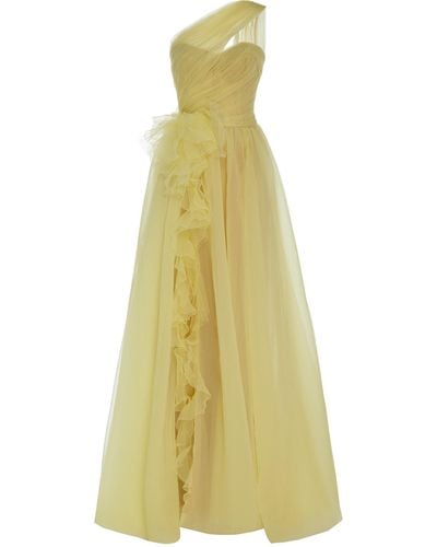 Marchesa One-shoulder Bustier Organza Dress - Yellow