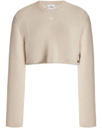 Courreges Cropped Knit Cotton-linen Sweater - White