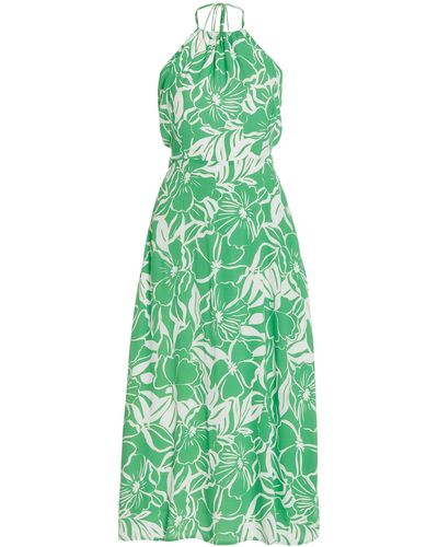 Faithfull The Brand Taormina Floral Crepe Halter Neck Midi Dress - Green