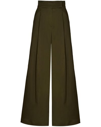 ANDRES OTALORA Camaguey Pleated Cotton Drill Wide-leg Trousers - Green