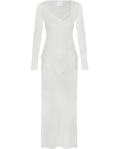 Bevza Long Sleeve Silk Dress - White