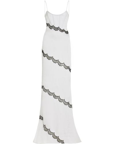 Alessandra Rich Lace-trimmed Silk-satin Dress - White