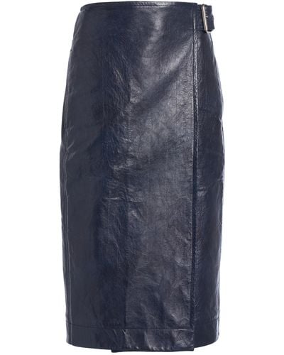 Bottega Veneta Belted Embossed-leather Midi Pencil Skirt - Blue