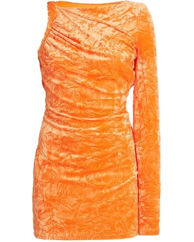 Versace One-shoulder Crushed Stretch-velvet Mini Dress - Orange