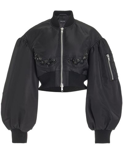 Simone Rocha Embellished Nylon Cropped Bomber Jacket - Black