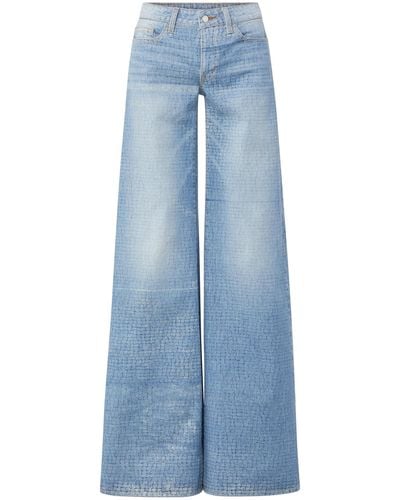 Brandon Maxwell Alligator-print Rigid Low-rise Wide-leg Jeans - Blue