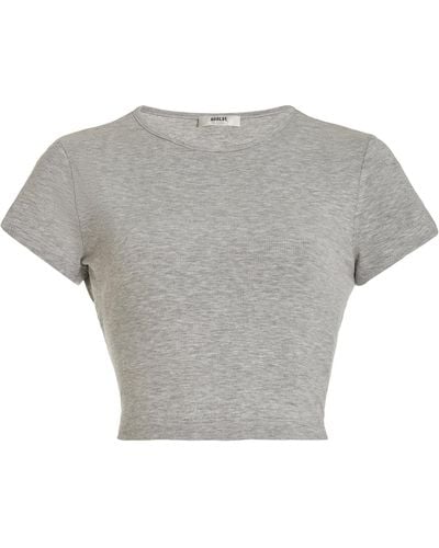 Agolde Savannah Cropped Ribbed-jersey T-shirt - Grey