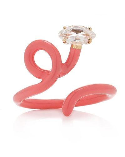 Bea Bongiasca Baby Vine Enamelled 9k Rose Gold Crystal Ring - Red
