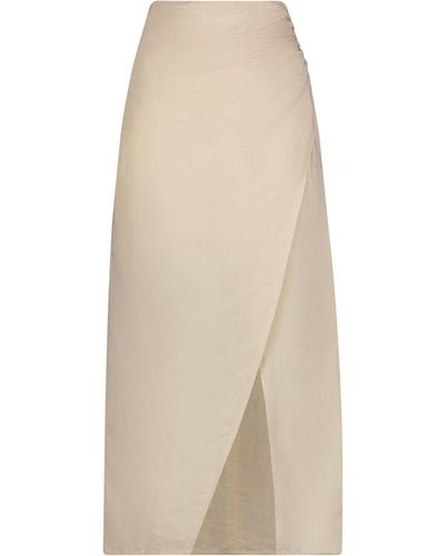 Matthew Bruch Wrapped Linen-blend Midi Skirt - Natural