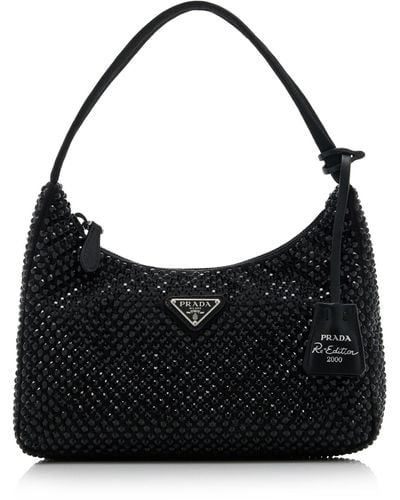 Prada Re-edition 2000 Crystal-embellished Satin Mini Bag - Black