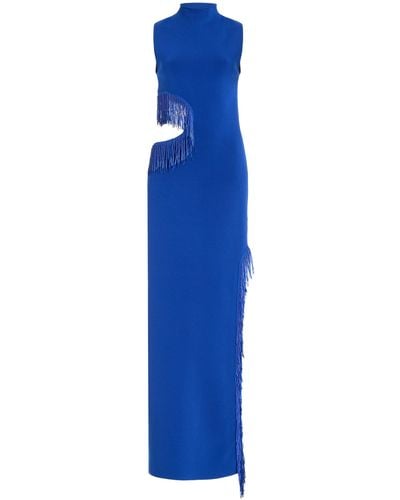 Galvan London Nova Beaded Cutout Knit Maxi Dress - Blue