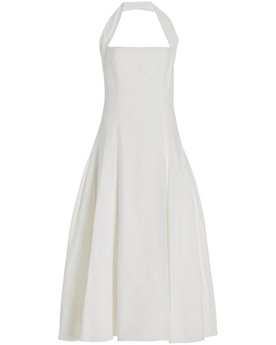 Khaite Lalita Pleated Cotton-blend Twill Halterneck Midi Dress - White