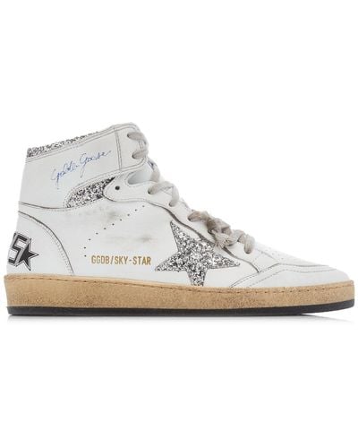 Golden Goose Sky Star Glitter-embellished Leather Sneakers - White