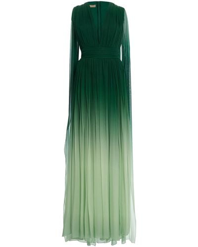 Elie Saab Cape-detailed Ombre Silk Dress - Green