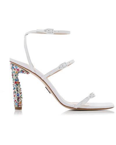 Paul Andrew Slinky Sparkle Crystal-embellished Leather Sandals - White