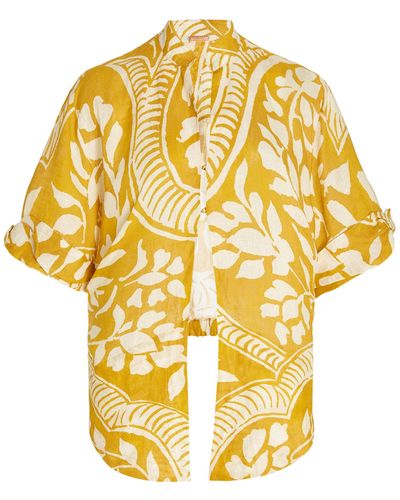 Johanna Ortiz Saharienne Cropped Printed Linen Shirt - Yellow
