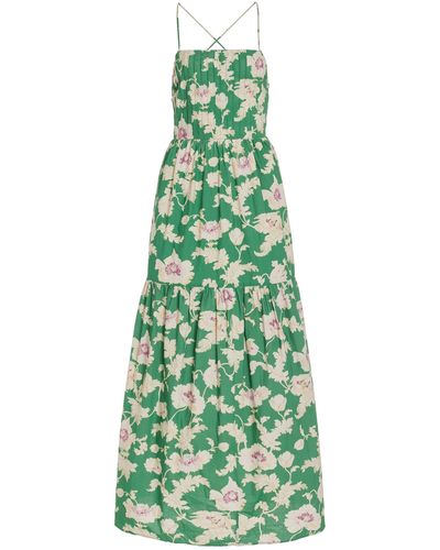 Posse Alexis Open-back Floral Cotton Maxi Dress - Green