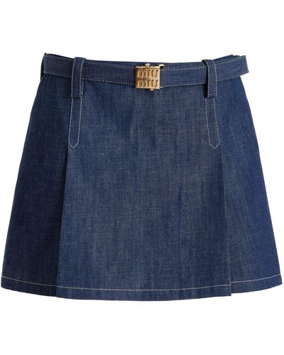 Miu Miu Raw-denim Mini Skirt - Blue