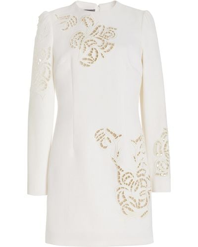 Monique Lhuillier Embroidered Wool Mini Dress - White