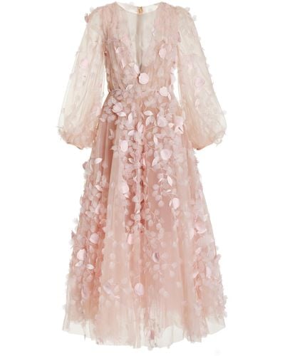 Marchesa Petal-embroidered Tulle Midi Dress - Pink