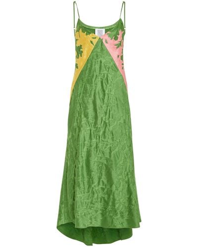 Rosie Assoulin Embroidered Satin Jacquard Midi Slip Dress - Green