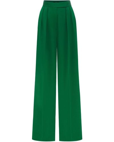 Alex Perry High-rise Pleated Satin Crepe Wide-leg Trousers - Green
