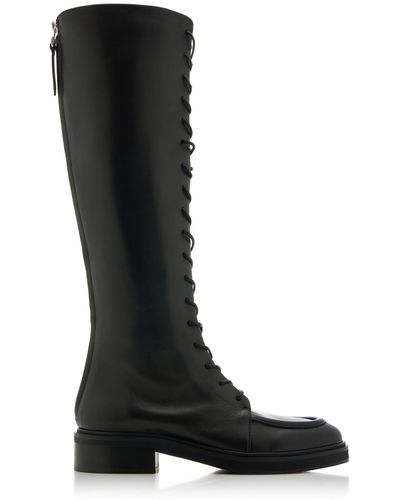 Aeyde Mathilde Leather Lace-up Knee Boots - Black
