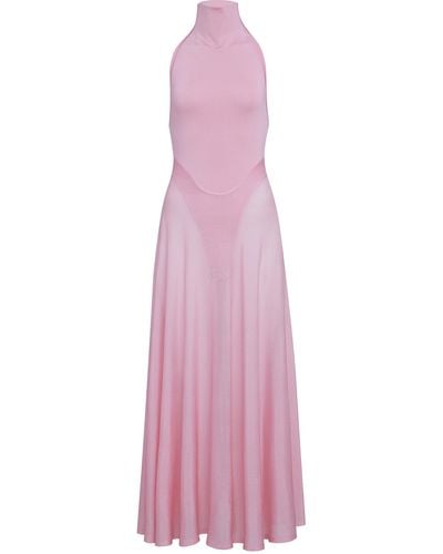 Alaïa Flared Knit Turtleneck Maxi Dress - Pink