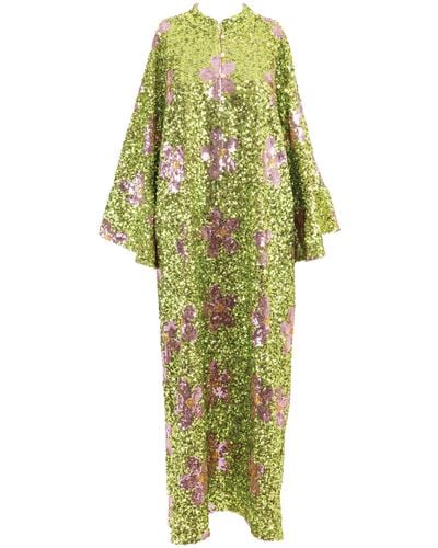La Vie Style House Sequin Floral Kaftan - Green
