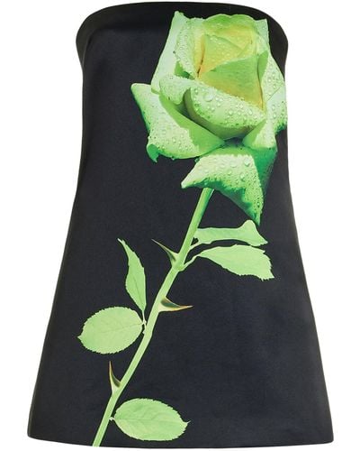 David Koma Printed Satin Mini Dress - Green