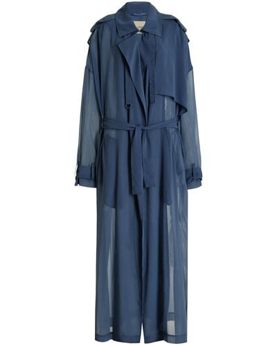 LAPOINTE Sheer Georgette Trench Coat - Blue