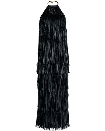 Silvia Tcherassi Susa Fringed Halter Maxi Dress - Black