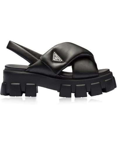 Prada Padded Monolith Sandals - Black