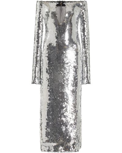 16Arlington Solare Off-the-shoulder Sequined Midi Dress - Grey