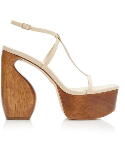 Cult Gaia Chiara Wooden Leather Platform Sandals - White