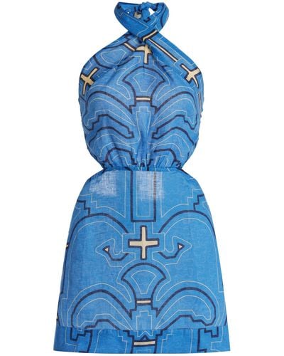 Johanna Ortiz Exclusive Blue River Ritual Twisted Linen Mini Dress