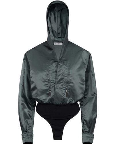 Alaïa Hooded Nylon Bodysuit - Black