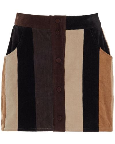 E.L.V. Denim Patchwork Corduroy Mini Skirt - Black