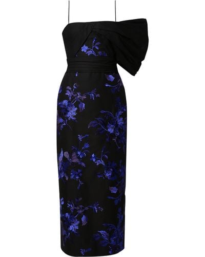Erdem Asymmetric Embroidered Cotton-silk Midi Dress - Blue