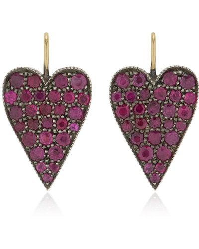 Sylva & Cie Ten Table 18k Yellow Gold Ruby Heart Earrings - Purple