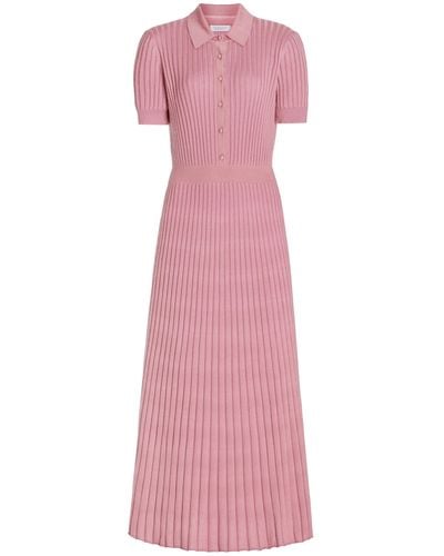 Gabriela Hearst Amor Ribbed Knit Cashmere-silk Polo Midi Dress - Pink