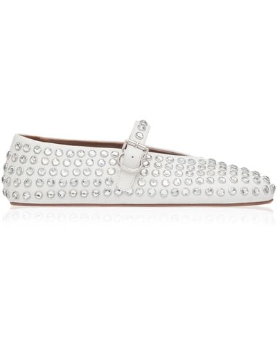 Alaïa Crystal-embellished Leather Ballet Flats - White