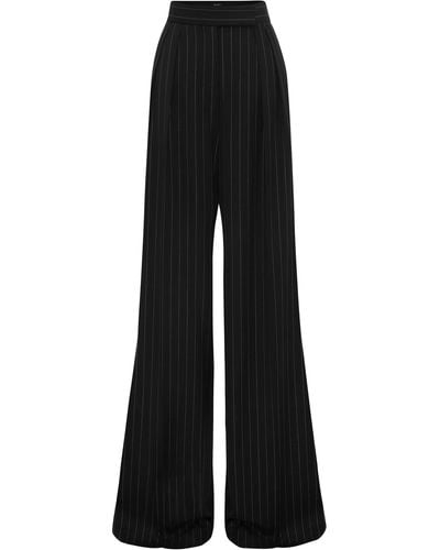 Alex Perry Pleated Pinstriped Wide-leg Pants - Black