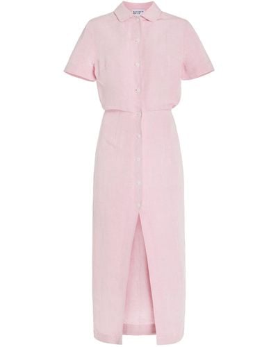 Matthew Bruch Buttoned Linen-blend Midi Shirt Dress - Pink
