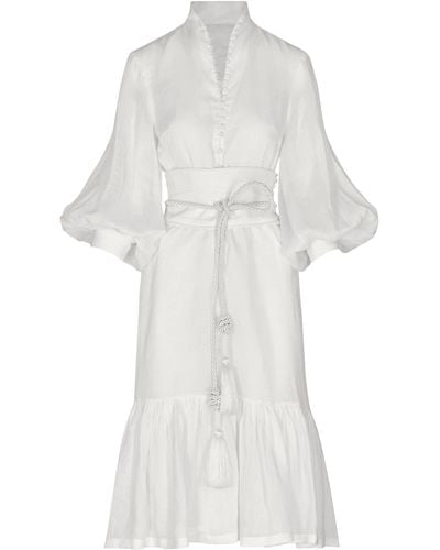 ANDRES OTALORA Pura Belted Linen Midi Shirt Dress - White