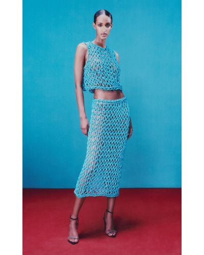 Safiyaa Satine Knit Column Midi Skirt - Blue